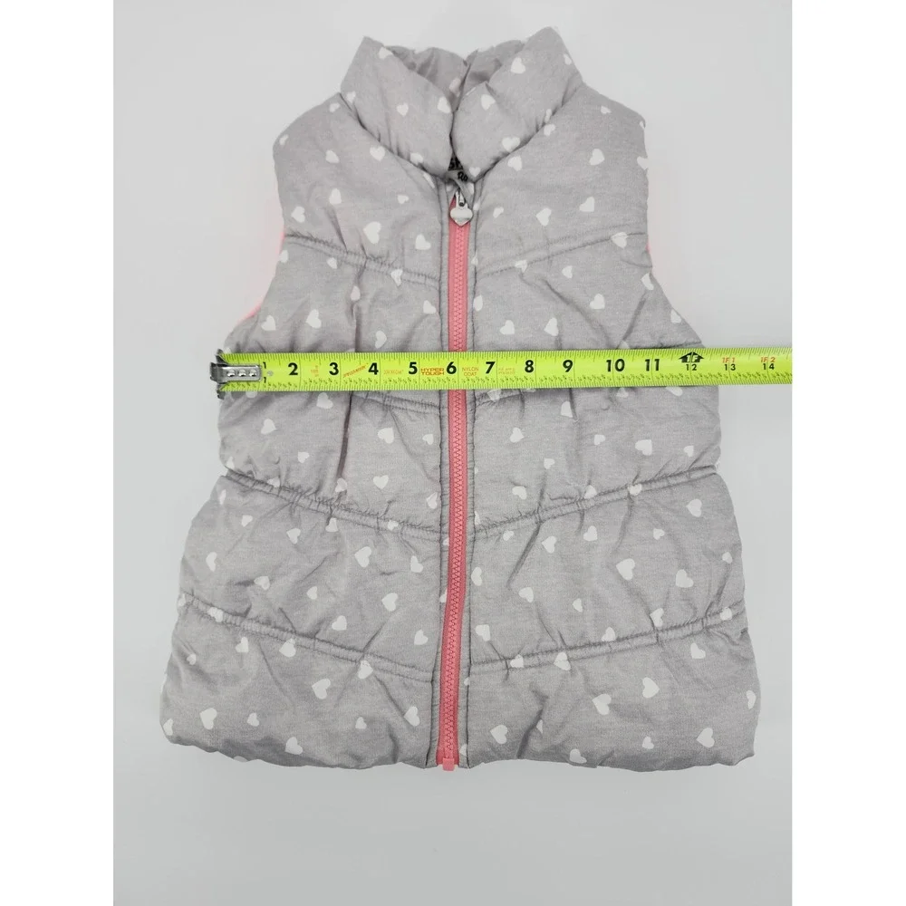 OshKosh Bgosh Girls Gray Heart Puffer Vest Pink Fleece Lined Size 4